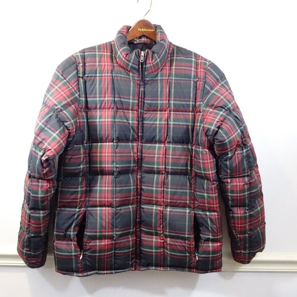 Eddie Bauer Red Plaid Down Filled Puffer Jacket L Tall Warm Winter Coat Casual - Picture 1 of 6